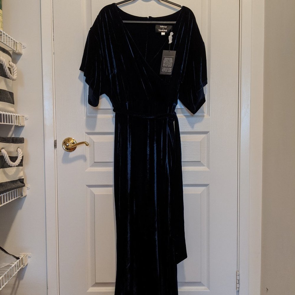 Midnight Blue Velvet Wrap Dress